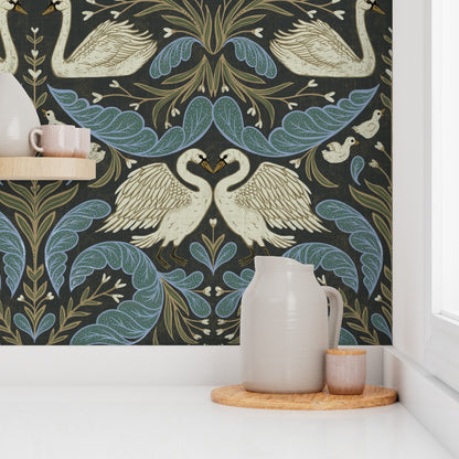 Wallpaper in Swan Nouveau